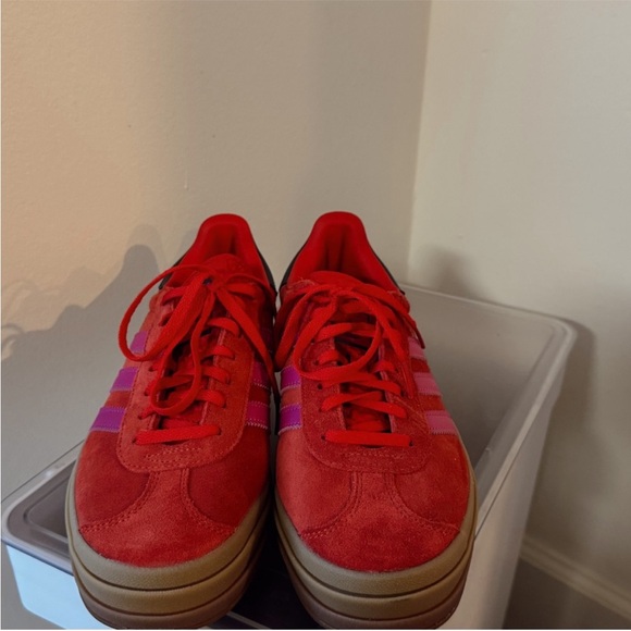 adidas Shoes - Adidas Red Sneakers with Pink Stripes